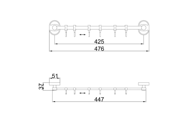 Вішалка Frap F1915-6 на 6 рухомих гачків 450 мм, хром F1915-6 фото