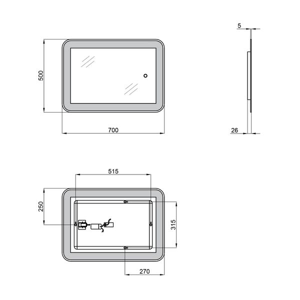 Зеркало Qtap Swan 700х500 с LED-подсветкой Touch, диммер, рег. яркости Reverse QT167814145070W SD00045747 фото