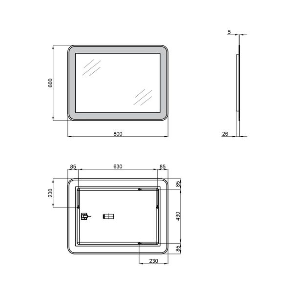 Зеркало Qtap Swan 800х600 с LED-подсветкой Touch, диммер, рег. яркости Reverse QT167814146080W SD00045748 фото