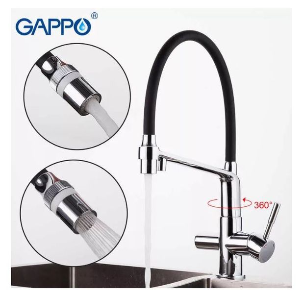 Смеситель для кухни на две воды GAPPO G4398-7 с гибким изливом, черный/хром G4398-7 фото