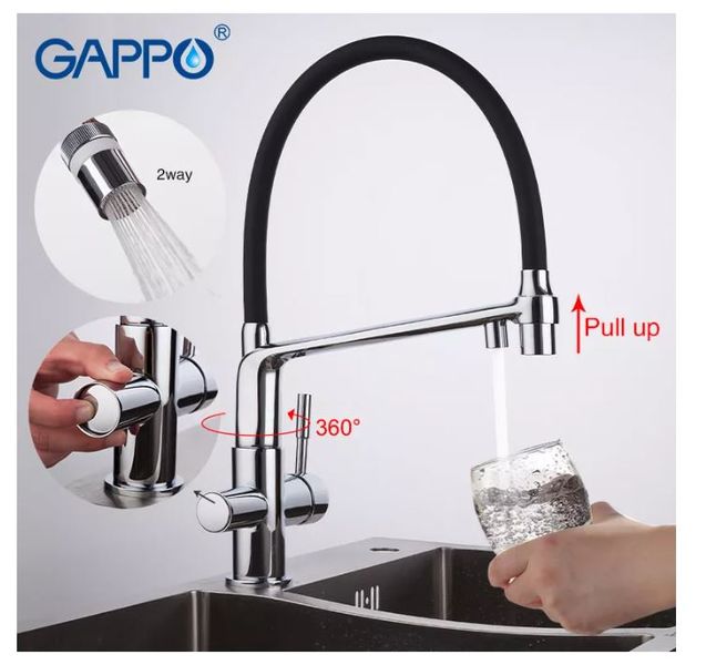 Смеситель для кухни на две воды GAPPO G4398-7 с гибким изливом, черный/хром G4398-7 фото