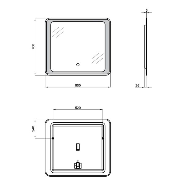 Зеркало Qtap Leo 800х700 с LED-подсветкой Touch, диммер, рег. яркости QT117814187080W SD00045753 фото