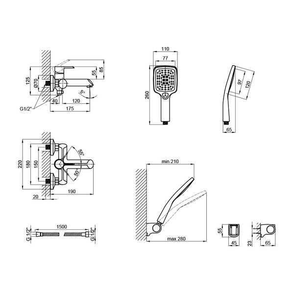 Смеситель для ванны Qtap Grand (c душевым гарнитуром) QTGRACRM006 Chrome SD00039601 фото