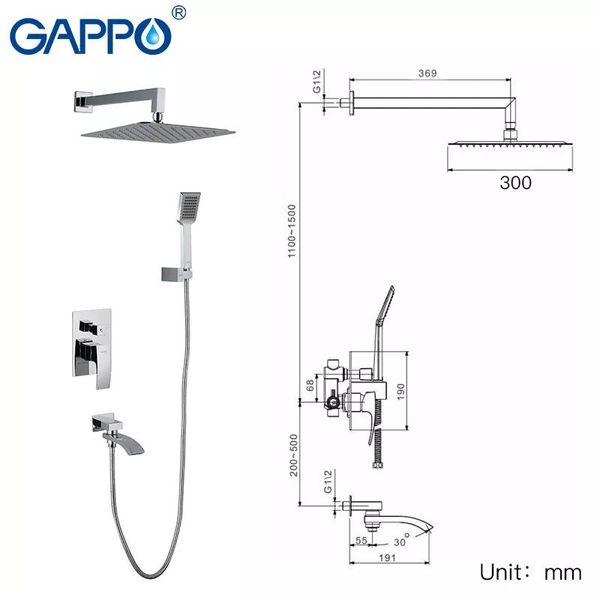 Душевая cистема скрытого монтажа GAPPO G7107 хром G7107 фото