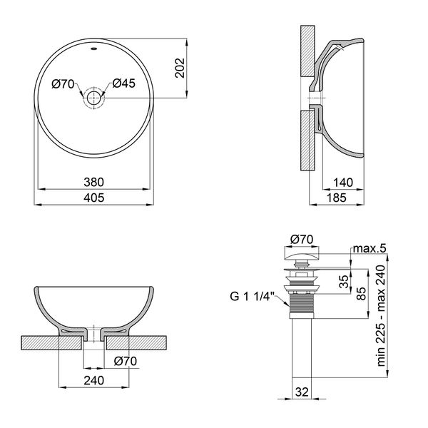 Раковина-чаша Qtap Robin 410х410х180 White с донным клапаном QT1311A004W SD00045946 фото