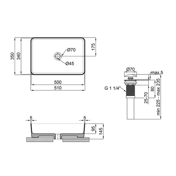 Раковина-чаша Qtap Tern 500х350х145 Matt black с донным клапаном QT1711A055MB SD00045923 фото