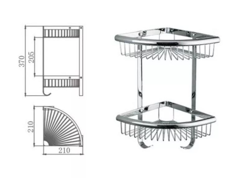 Полиця кутова Frap F352-1, 2-х ярусна, 240х320 мм, нержавіюча сталь, хром F352-1 фото