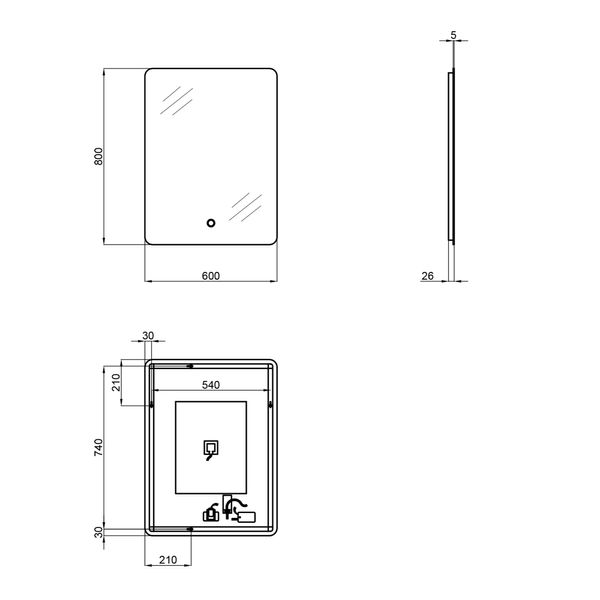 Дзеркало Qtap Scorpio 800х600 з LED-підсвічуванням Touch, з антизапотіванням, з димером, рег. темп. кольору (3000-6500K) Reverse QT14781003W SD00045736 фото