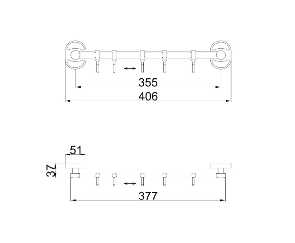 Вішалка Frap F1915-5 на 5 рухомих гачків 380 мм, хром F1915-5 фото